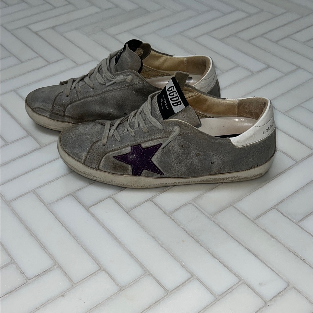 Golden Goose Gray Sneakers with Dark Purple Star